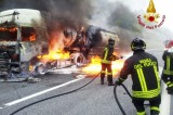 A16 Napoli-Canosa, in fiamme autocisterna che trasportava olio d’oliva