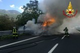 Mugnano del Cardinale – Incendio di un autoarticolato su A16