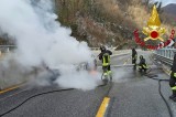 Autovettura in fiamme: intervengono i Vigili del Fuoco