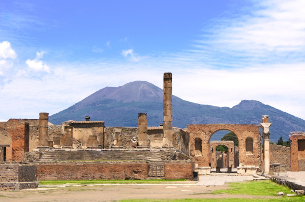 Ruins of Pompeii and volcano Mount Vesuvius