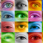 Multi color human eye concept. Many different people eyes