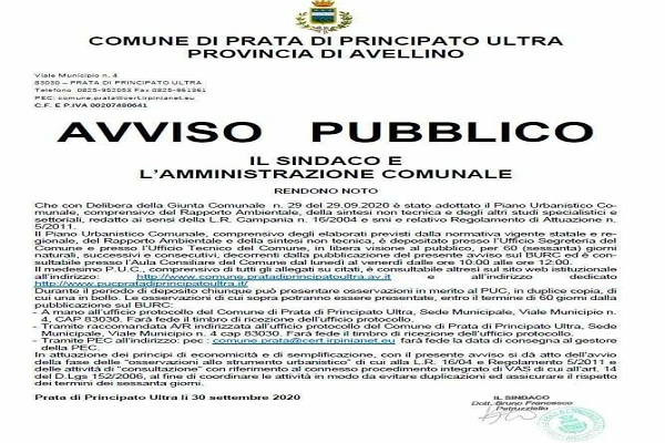 Avviso Pubblico Prata Principato Ultra 14 ottobre 2020-2