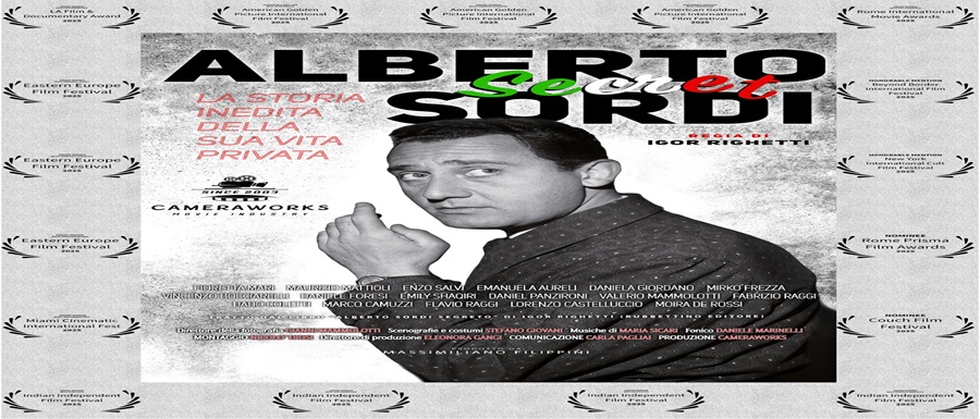 Locandina con i 17 Premi internazionali assegnati finora al docufilm Alberto Sordi secret